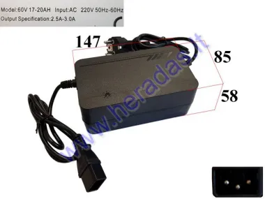 60V/20Ah 2,5-3A Battery charger for electric scooter, PRAKTIK1 lead acid batteries