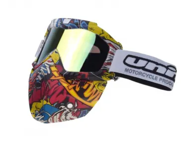 MOTORCYCLIST GOGGLES BLACK LENS FULL FACE UNIT 655 graphics