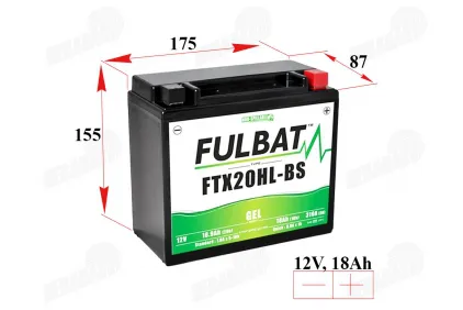 Battery for motorcycle 18Ah 310A 12V  FULBAT GTX20HL-BS  FTX20HL-BS Gel