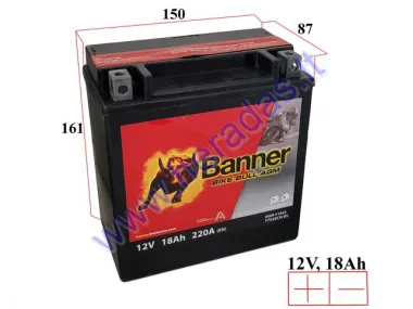 Akumuliatorius 18Ah.220A 12V BANNER AGM YTX20CH-BS 150X87X161MM