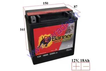 Akumuliatorius 18Ah.220A 12V BANNER AGM YTX20CH-BS 150X87X161MM