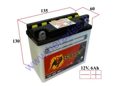 BATTERY 6Ah 60A 12V BANNER BIKE BULL 50611 B12N5,5-3B 135x60x130mm fits CRUSADER 110CC