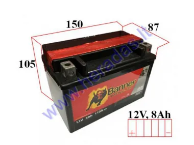 BATTERY 8AH.110A 12V BIKE BULL BANNER AGM YTX9-BS  150x87x105