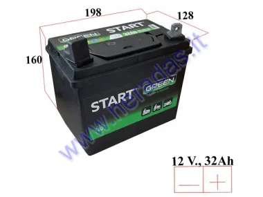 BATTERY FOR LAWN MOWERS, TRACTOR WITH STANDARD ELECTRICAL EQUIPMENT START GARDEN 12V 32AH 280A 198x128x184