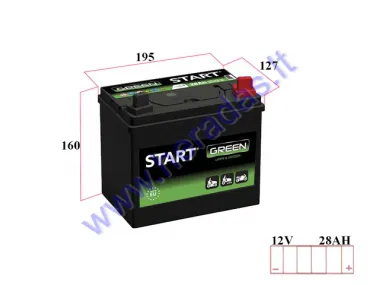 Battery for lawn mowers, tractor with standard electrical equipment START GARDEN 12V 28AH 250A 196x128x184