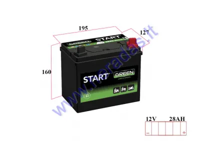 Battery for lawn mowers, tractor with standard electrical equipment START GARDEN 12V 28AH 250A 196x128x184