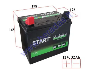 BATTERY FOR LAWN MOWERS, TRACTOR WITH STANDARD ELECTRICAL EQUIPMENT "START" GARDEN 12V 32AH 280A 198x128x184