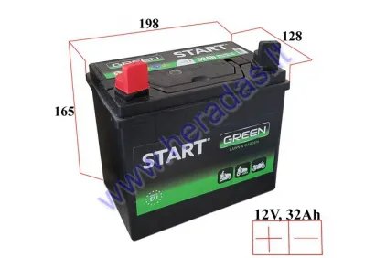 BATTERY FOR LAWN MOWERS, TRACTOR WITH STANDARD ELECTRICAL EQUIPMENT "START" GARDEN 12V 32AH 280A 198x128x184