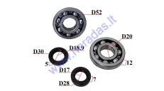 Crankshaft oil seals and bearings set for scooter 2T Aprilia, Piaggio Bearing 20/52/12 Oil seals 17/28/7, 18.9/30/5