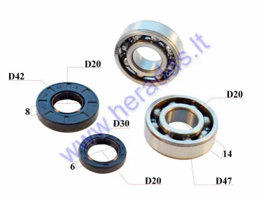 CRANKSHAFT SWING ARM OIL SEALS KIT SCOOTER Minarelli 2T 6204 2RS 2PCS SEALS 20x42x8 , 20x30x6