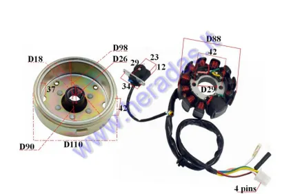 MAGNETO/STATOR WITH ROTOR FOR SCOOTER  125-150cc D88 11 COILS