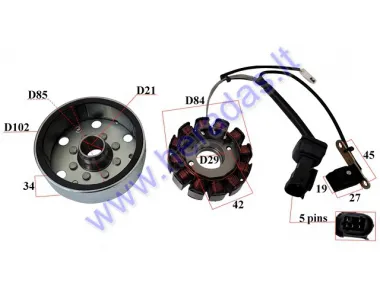 MAGNETO/STATOR 12 COILS FOR SCOOTER 125cc D84 WITH ROTOR PIAGGIO FLY 125
