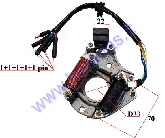 Magneto stator 2 coils for ATV quad bike 5 wires with hall sensor for 139FMB engine MINICHOPPER ATV110 Heradas.lt
