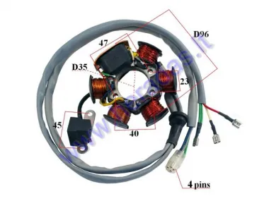 MAGNETO/STATOR 6 COILS FOR SCOOTER 2T Piaggio Zip, Gilera, Typhoon 50cc D96 D35