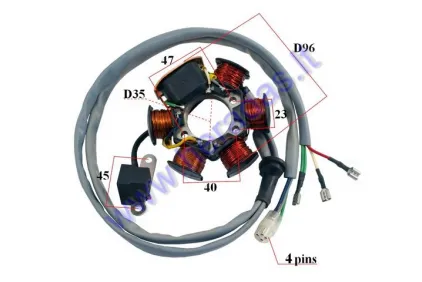 MAGNETO/STATOR 6 COILS FOR SCOOTER 2T Piaggio Zip, Gilera, Typhoon 50cc D96 D35