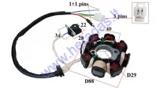 Magneto/stator 8 coils for scooter GY6 139QMB 3PIN