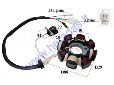 Apvija, apvijos generatoriaus 8 polių motoroleriui motociklui GY6 139QMB 3PIN