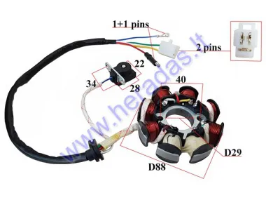 Apvija, apvijos generatoriaus 8 polių motoroleriui motociklui GY6 139QMB 3PIN