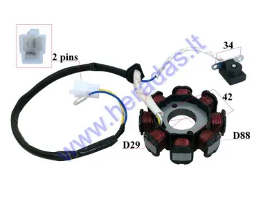 Magneto/stator 8 coils for scooter SYM Mio 50cc 4T 2+1PIN