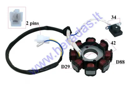 Apvija, apvijos generatoriaus 8 polių motoroleriui SYM Mio 50cc 4T 2+1PIN