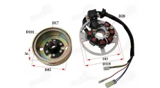 Apvija, apvijos generatoriaus su magnetu motorolerio, motociklo 6 laidų 2T 1PE40QMB, Minarelli 3KJ JOG 6 laidų
