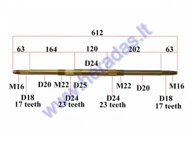 Rear axle for ATV quad bike up to 125cc