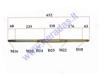 Rear axle for ATV quad bike up to 125cc