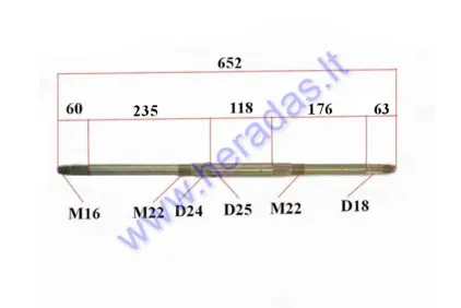 Rear axle for ATV quad bike up to 125cc