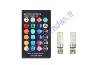 Automobilio salono apšvietimo lemputė RGB 5050 SMD valdoma pulteliu 12v T10 2W LED