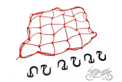 LUGGAGE NET, RED, PLASTIC HOOKS