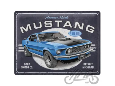 TIN SIGN 30x40 FORD MUSTANG 1969 BLU 23321