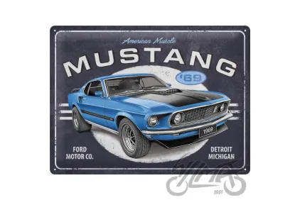 TIN SIGN 30x40 FORD MUSTANG 1969 BLU 23321