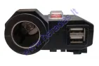 Cigarette lighter socket with cover and 2 USB connectors for motorcycle, quad bike 12-24V DC 5V / 2.1A