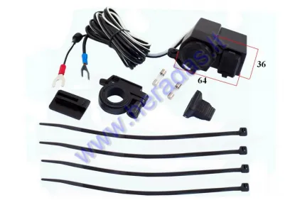 CIGARETTE LIGHTER SOCKET WITH COVER AND USB CONNECTOR FOR MOTORCYCLE, QUAD BIKE, CORD LENGTH 1.5M12-24V DC 5V/2.1A IP54 class