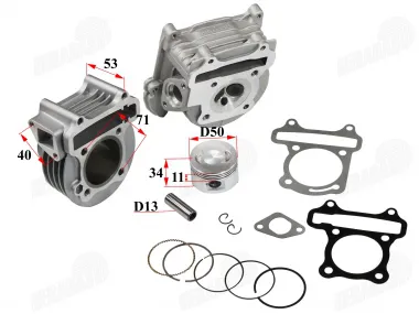 Cilindras motorolerio su galvute 90cc D50 PIN13 keturtaktis GY6