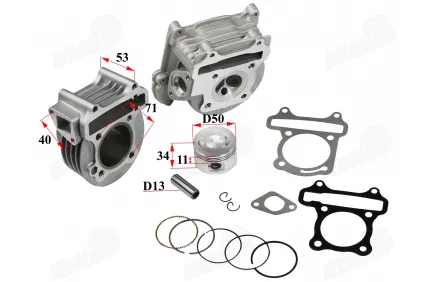 Cilindras motorolerio su galvute 90cc D50 PIN13 keturtaktis GY6