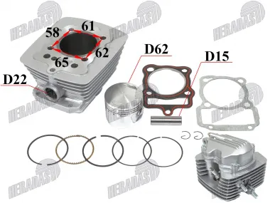 Cilindras stūmoklis IR GALVUTĖ keturračio motociklo CG 150cc D62 PIN15 162FMI CG150 pilnas komplektas