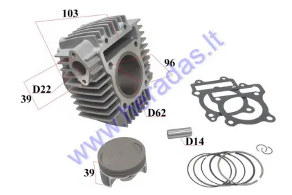 Cilindras  stūmoklis motociklui 190cc ZS190 W190 variklis D62 PIN14