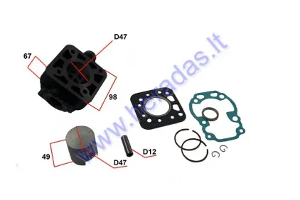 Cilindras stūmoklis motociklui D47 70cc PIN 12 Suzuki RMX,SMX,RG 80