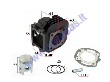 Cilindras stūmoklis motoroleriui 2T  D40 50cc  Minarelli Vertical AC PIN 10Yamaha BWS,MBK,Booster,Aprillia