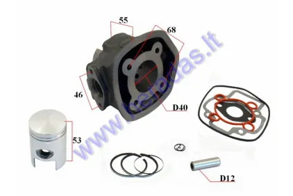 Cilindras stūmoklis motoroleriui 2T  D40 LC 50cc  Piaggio,Gilera Runner,NRG,NTT Penkiakampė galva RMS 100080091