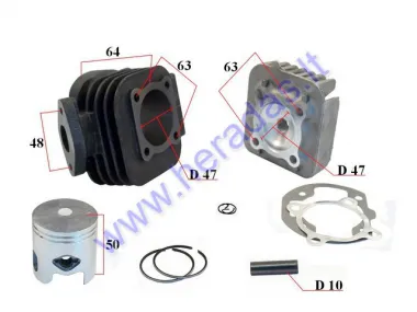Cylinder piston set with head for scooter 2T  D47 70cc  Minarelli Vertical ACYamaha BWS,MBK,Booster,Aprillia