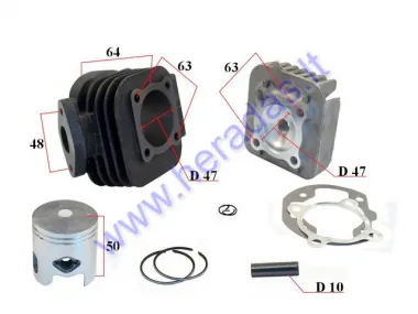 Cilindras stūmoklis motoroleriui 2T  D47 70cc  Minarelli Vertical AC Yamaha BWS,MBK,Booster,Aprillia su galvute