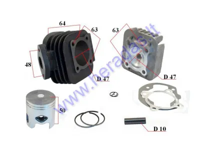 Cylinder piston set with head for scooter 2T  D47 70cc  Minarelli Vertical ACYamaha BWS,MBK,Booster,Aprillia