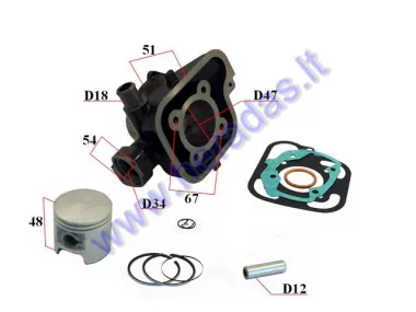 Cylinder piston set for scooter 2T D47 70cc Peugeot Ludix,Jetforce LC HI2 2003>