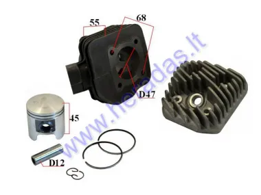 Cylinder piston set for scooter 2T  D47 70cc Peugeot Speedfight AC with head