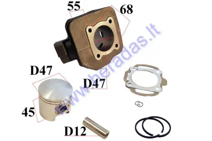 CYLINDER PISTON SET FOR SCOOTER 2T  D47 70cc PIN 12 Peugeot Speedfight AC WITHOUT ENGINE HEAD