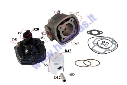 CYLINDER PISTON SET FOR SCOOTER  2T  D47 LC 70cc  Piaggio,GileraRunner,NRG,NTT WITH HEAD COVER CAP