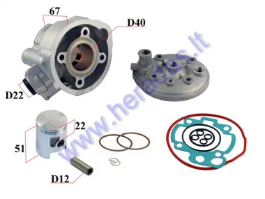 CYLINDER PISTON SET FOR SCOOTER D40 50cc AM6 with cap Nicasil, Yamaha DT,Tzr, Rieju RR,RRX,Tango,Mrt, MRX, Aprilia