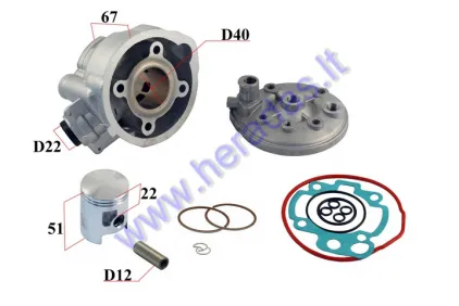 CYLINDER PISTON SET FOR SCOOTER D40 50cc AM6 with cap Nicasil, Yamaha DT,Tzr, Rieju RR,RRX,Tango,Mrt, MRX, Aprilia